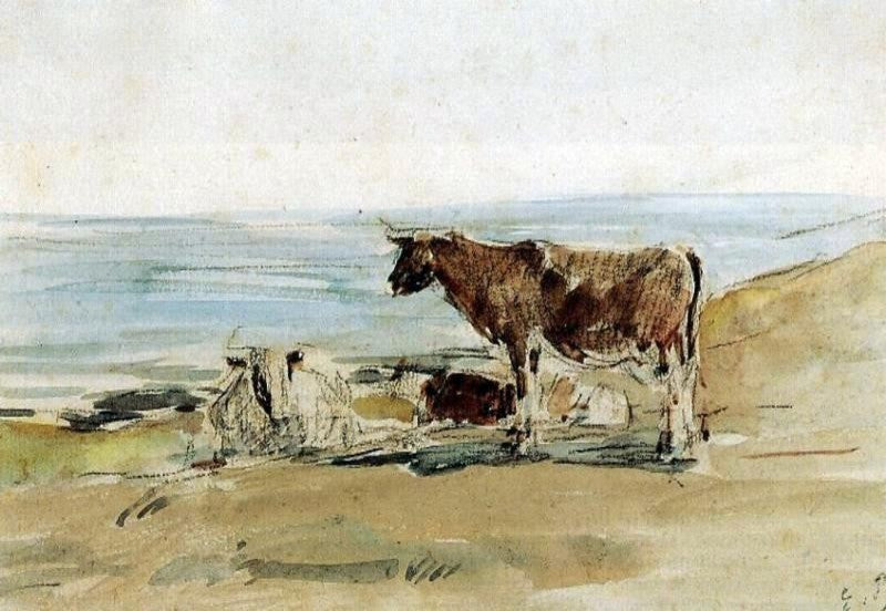Eugene-Louis Boudin Cows near the Shore Gallery Wrap Canvas, 18"x27"
