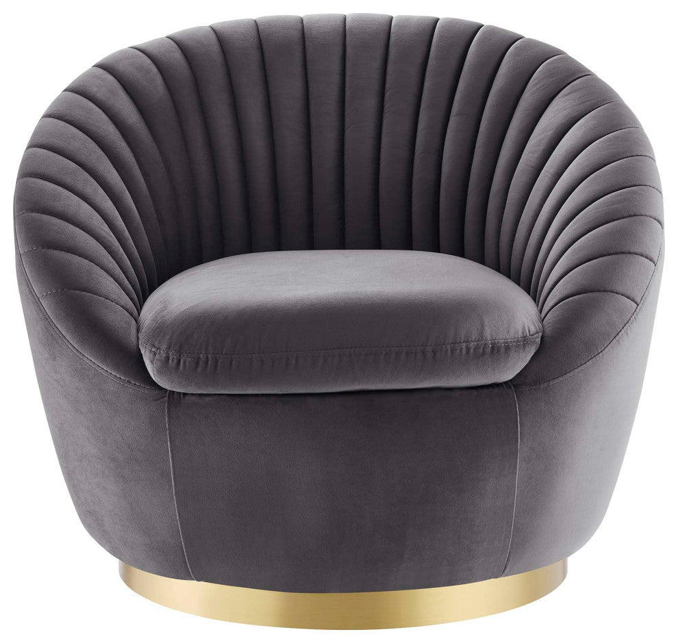 ArmTufted Chair Swivel Accent Tufted Chair, Gold Gray, Velvet, Modern
