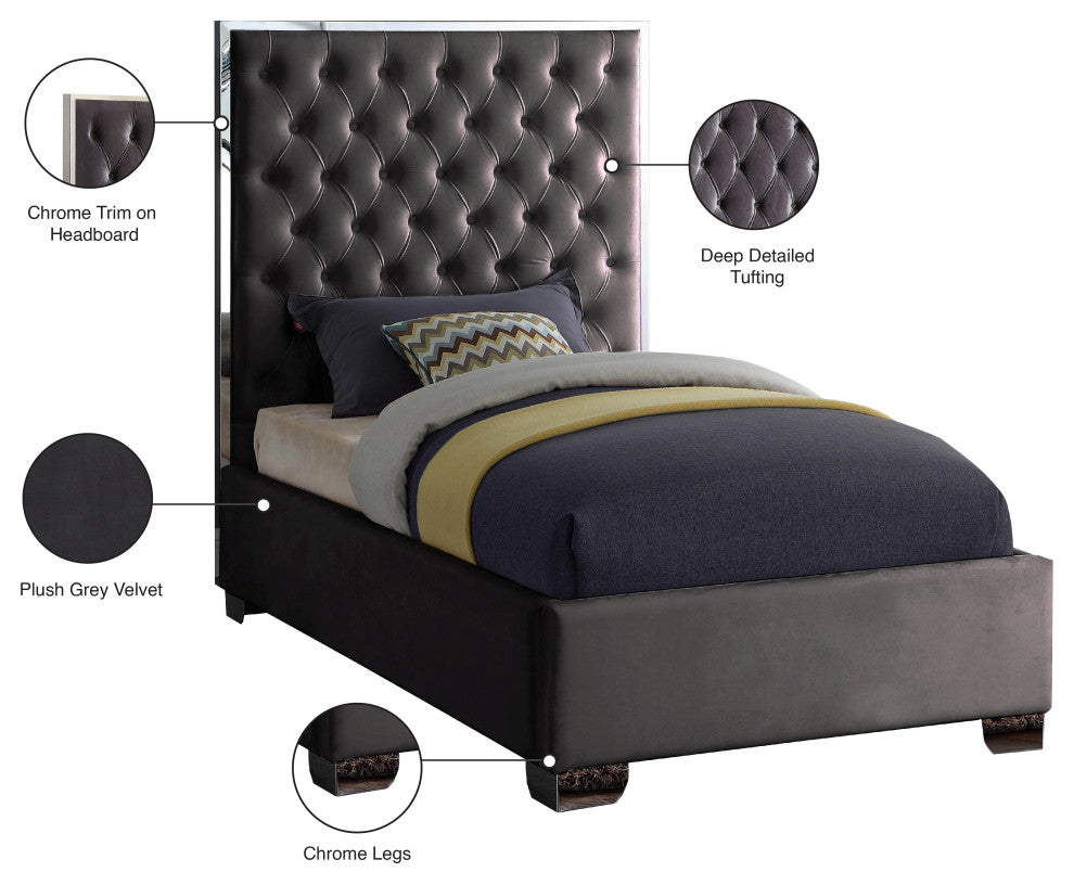 Lexi Velvet Bed, Gray, Twin