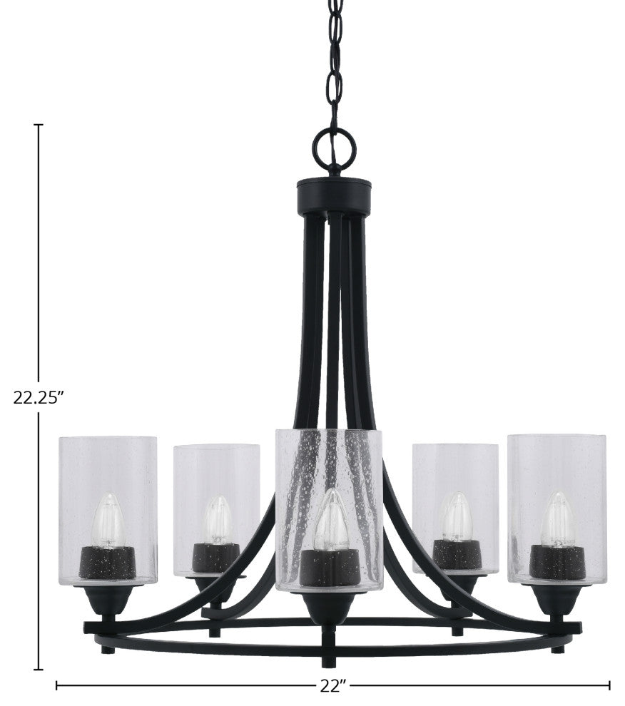 Paramount 5-Light Chandelier, Matte Black, 4" Clear Bubble Glass