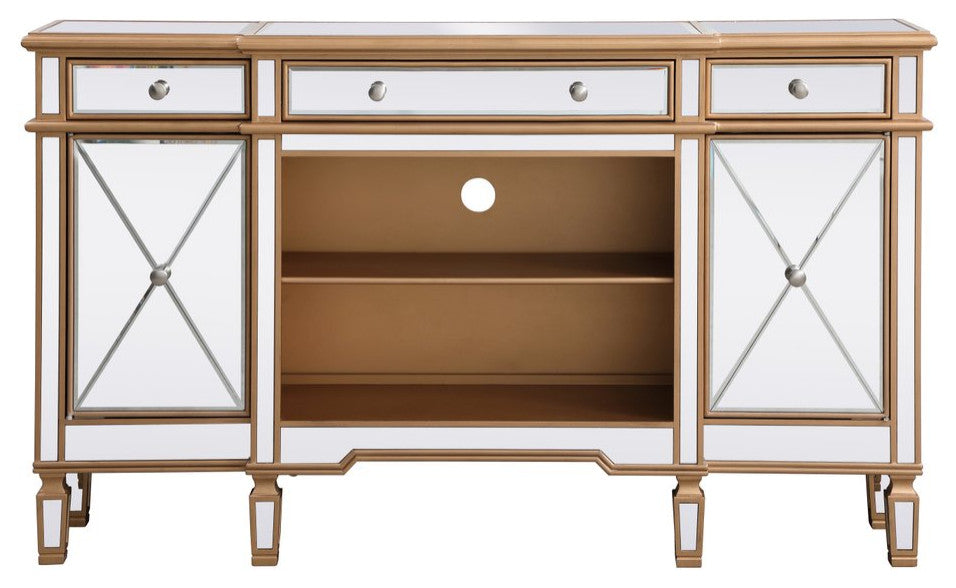 Elegant MF61060G Contempo 60" Mirrored Credenza, Antique Gold