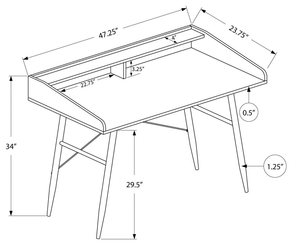 Computer Desk, Home Office, Laptop, Storage Shelves, 48"L, Work, Metal, Brown