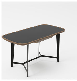 Modrest Girard Modern Walnut and Black Glass Desk