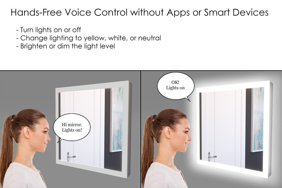 Smart Angelina Dimmable LED Bathroom Mirror with Voice Control, 36" x 30"