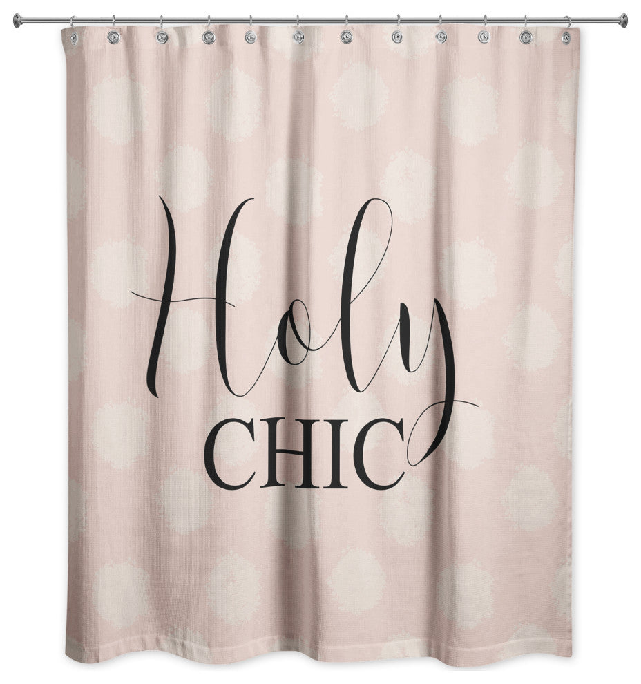 Holy Chic Cream Polka Dots on Pink 71x74 Shower Curtain