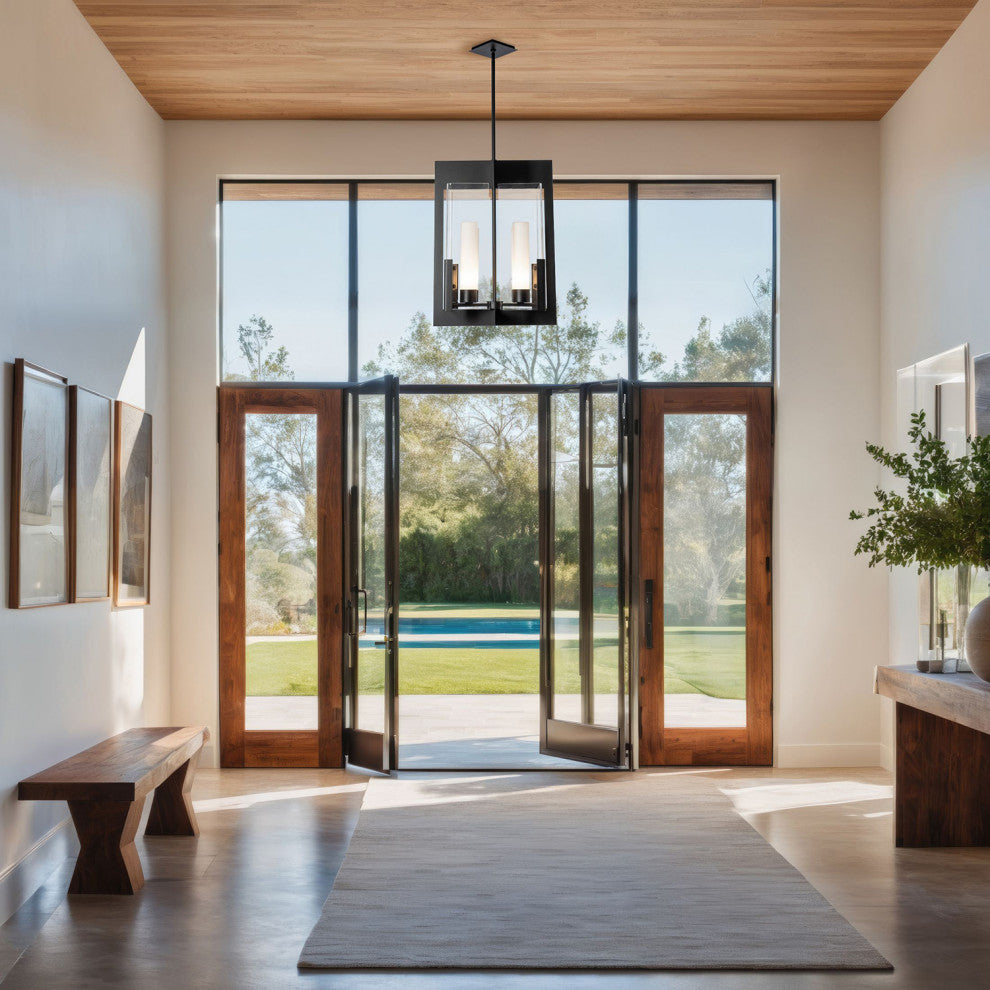 Summit Lantern, Black/Frosted Glass