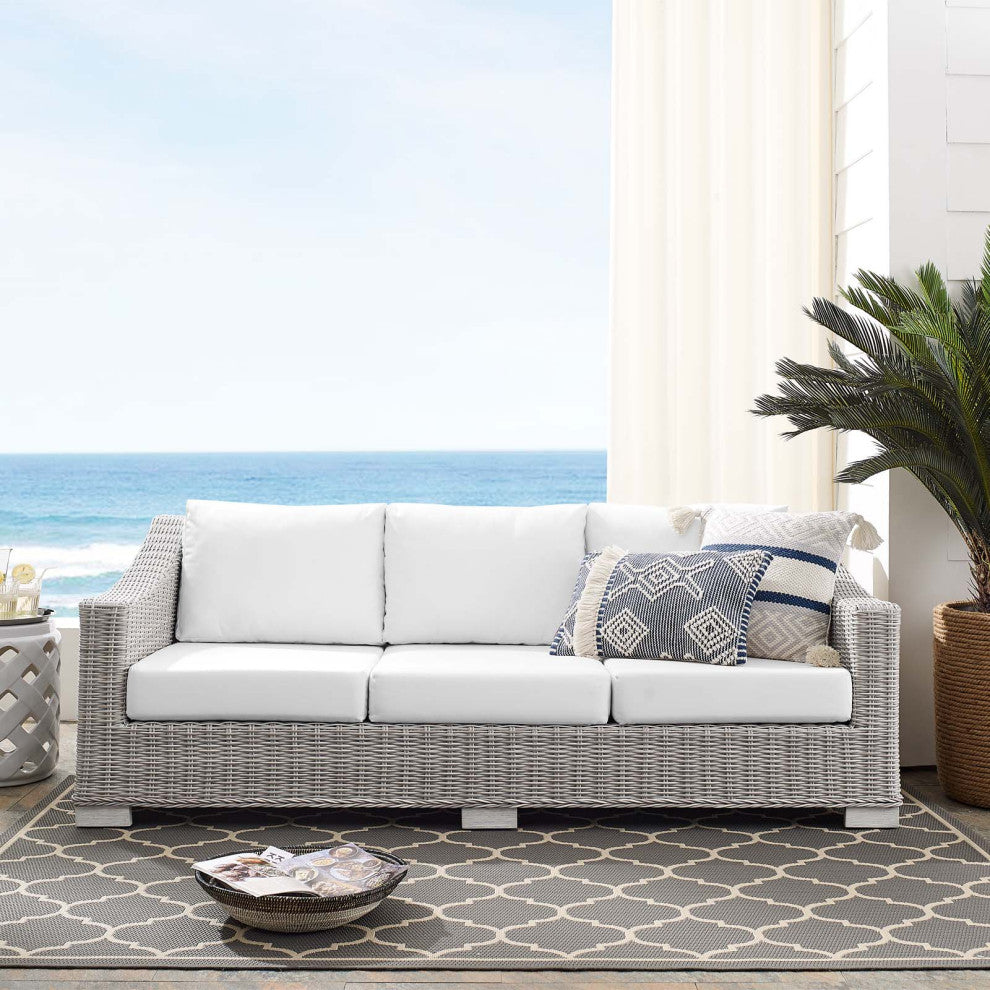Lounge Sofa, Sunbrella, Rattan, Wicker, Gray White, Modern, Outdoor Patio