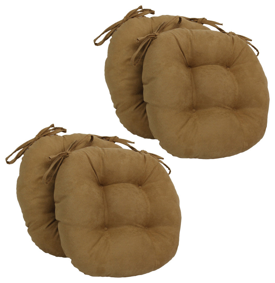 16-inch Solid Micro Suede Round Tufted Chair Cushions (Set of 4) - Camel