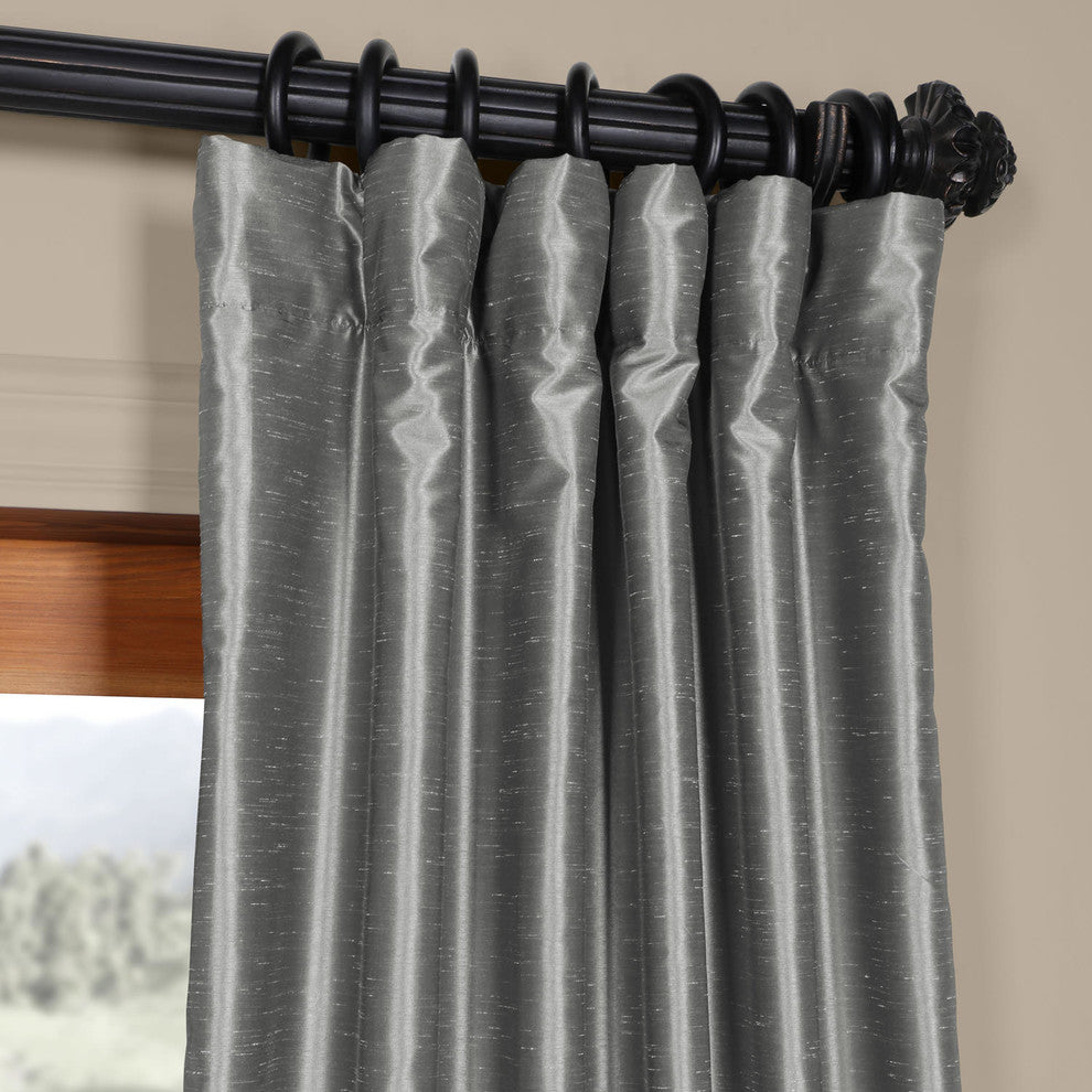 Storm Gray Textured Vintage FauxDupioni Silk Curtain Single Panel, 50"x96"