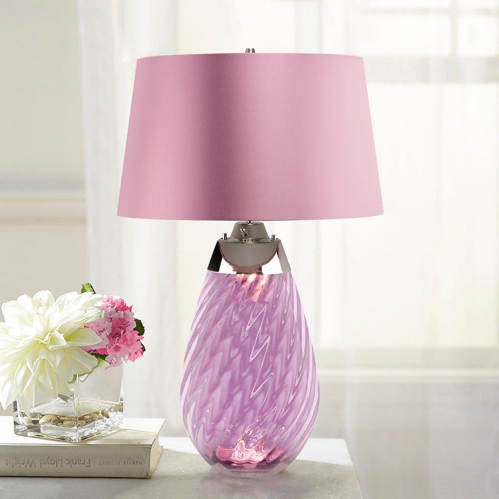 Small Lena Table Lamp in Blue with Off White Satin Shade