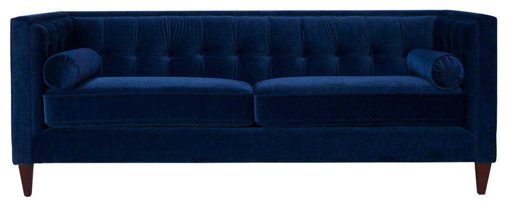 Jack 84" Modern Tuxedo Tufted Sofa, Navy Blue Velvet