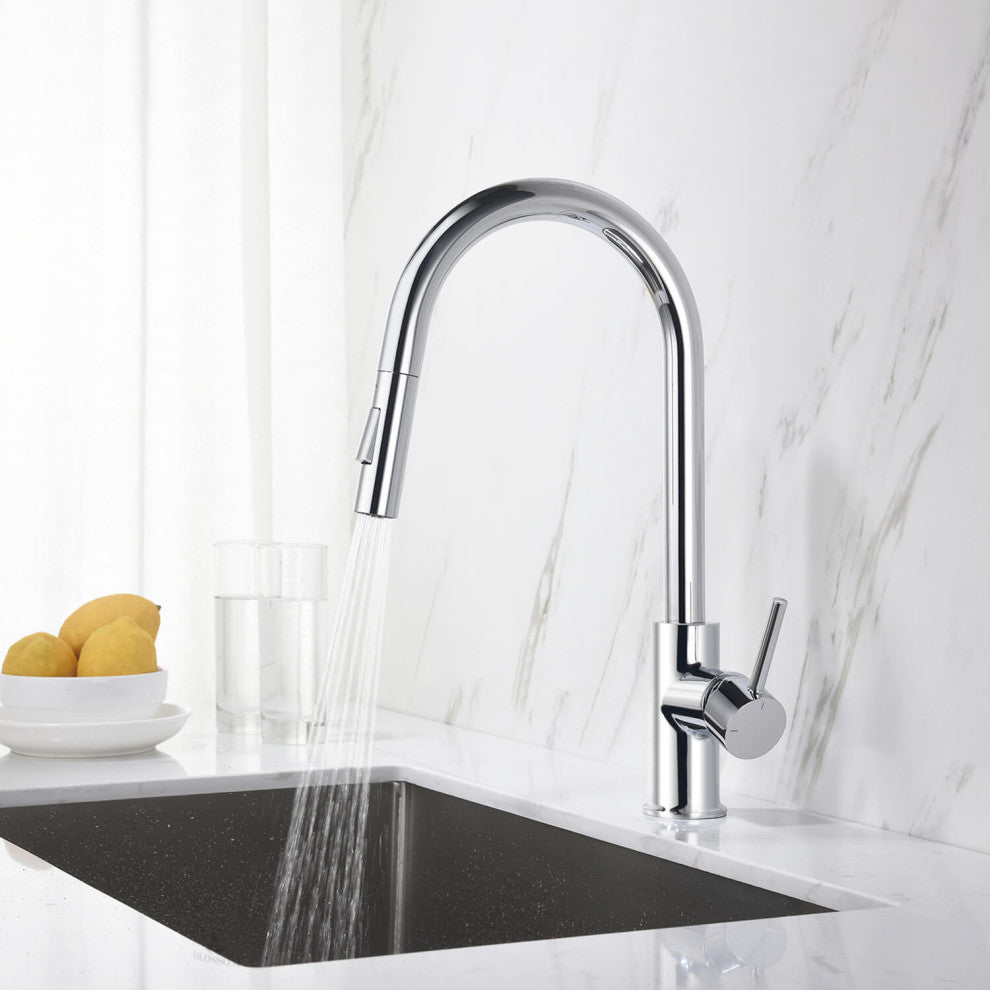 Circular Single Handle Pull Down Kitchen Faucet, Chrome