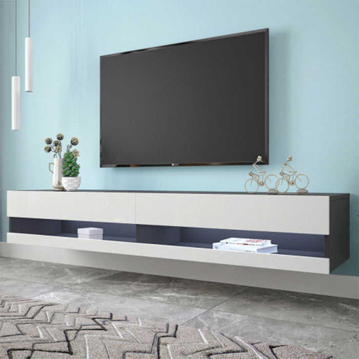 Modern white MDF benches Wall Mounted Floating TV stand with 20 Color LEDs