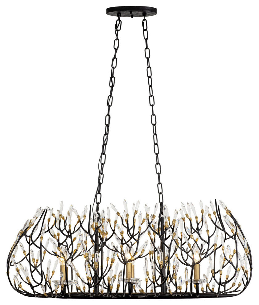 Bask 6-Lt Crystal Linear Pendant - Matte Black/French Gold