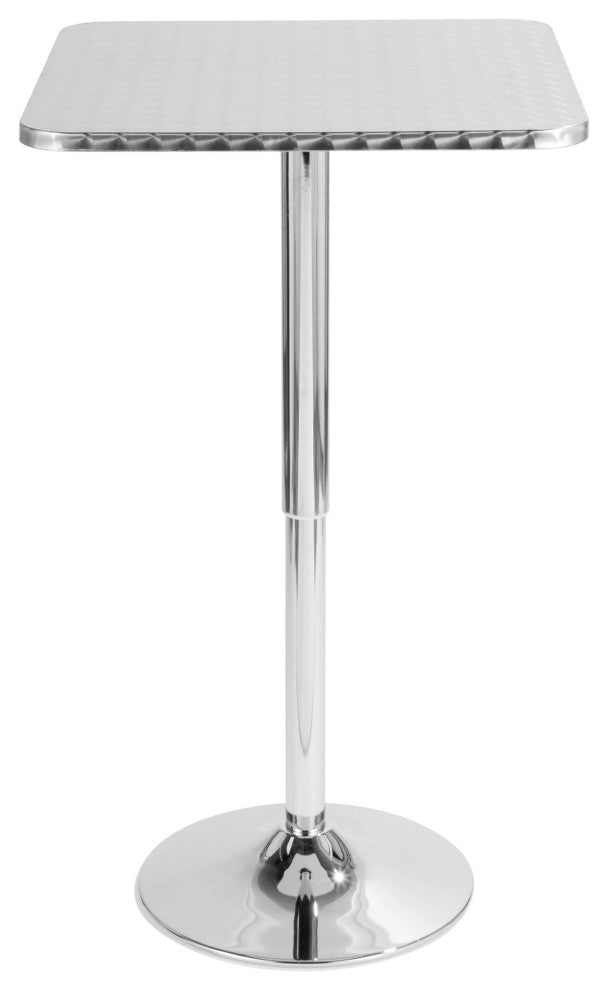 Bistro Contemporary Adjustable Square Bar Table, Silver