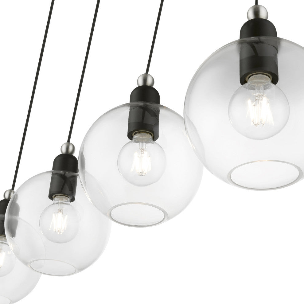 Downtown 4 Light Black With Brushed Nickel Accents Sphere Linear Chandelier