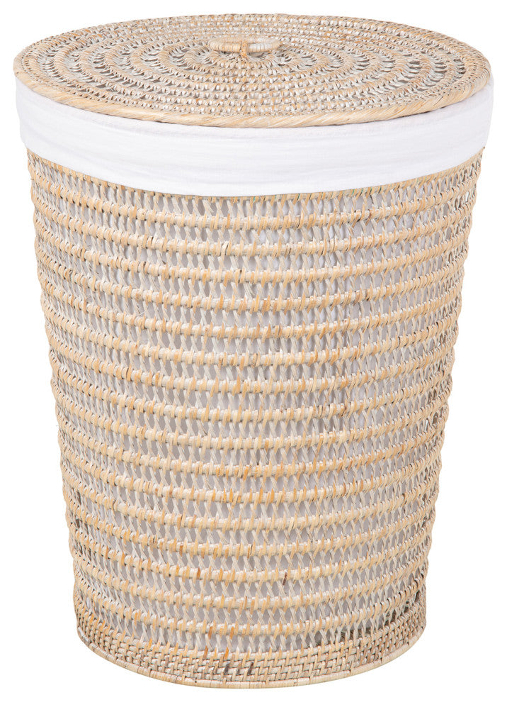 Cambria Rattan Laundry Hamper With Liner, White Wash