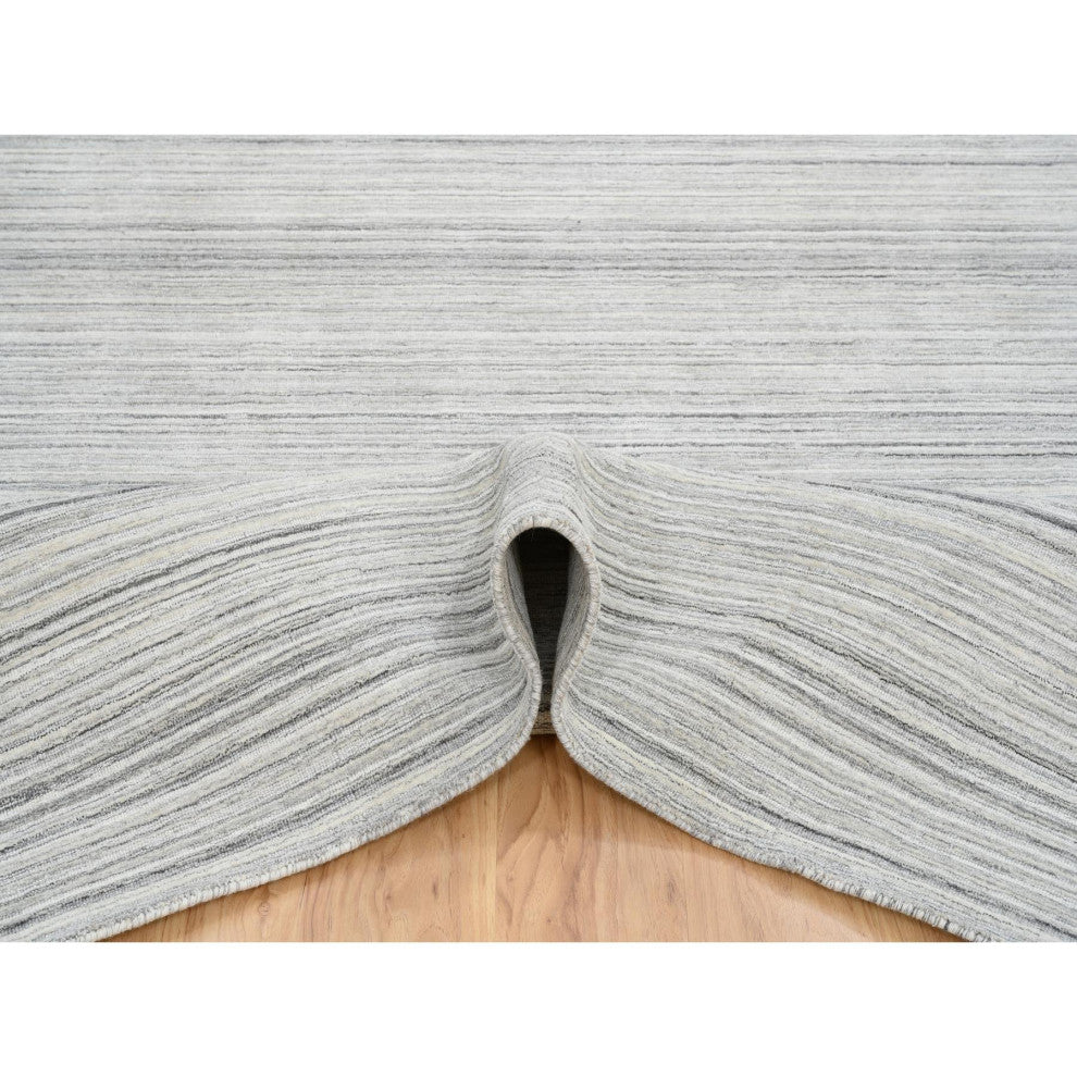 Gray Hand Loomed Undyed Natural Wool, Modern Design Square Rug, 8'1"x8'0"