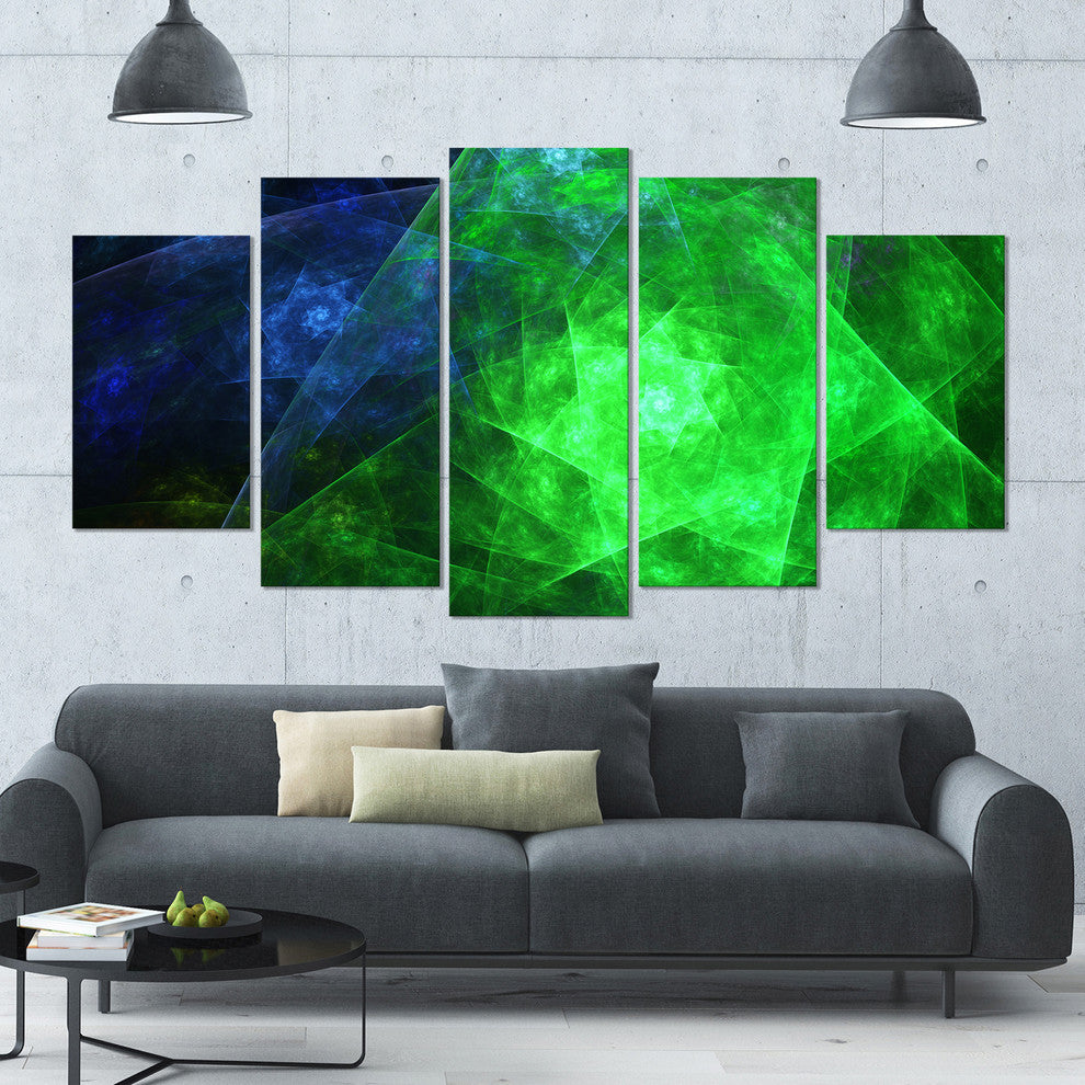 Green Rotating Polyhedron, Contemporary Canvas Art Print, 60"x32", 5 Panels