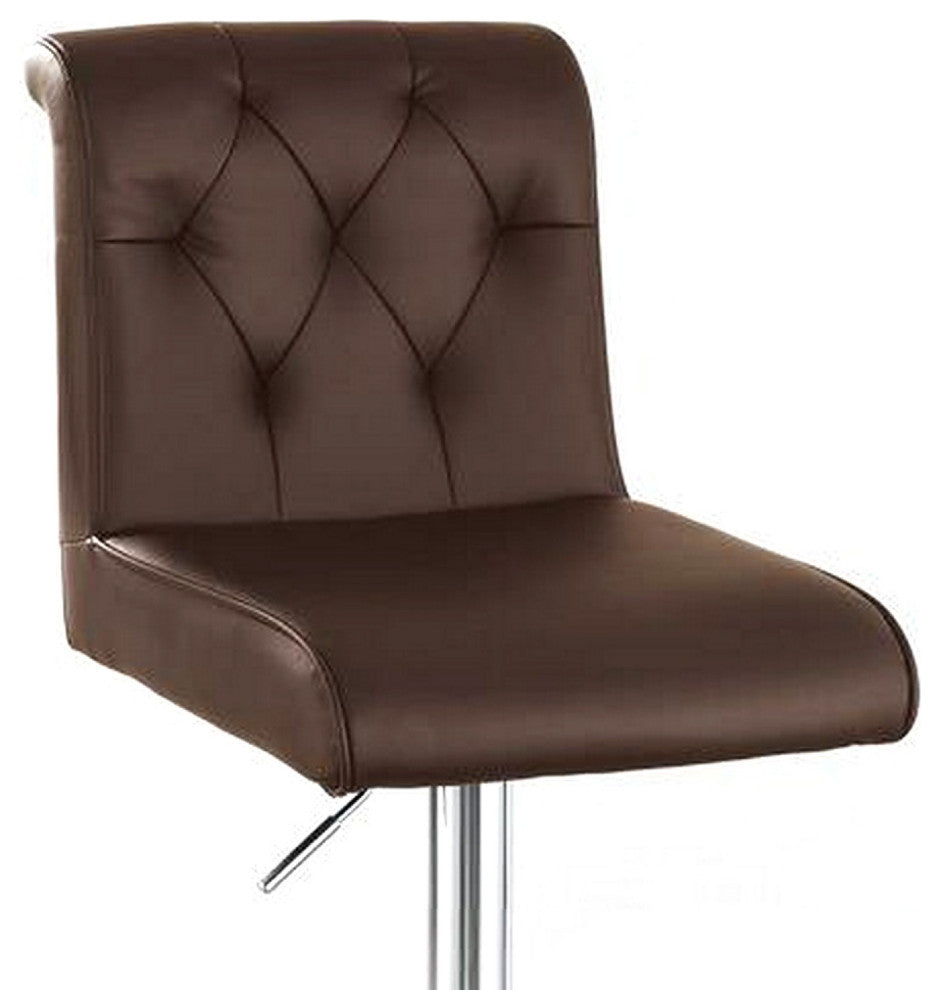 Benzara BM266472 Adjustable Barstool, Rolled Button Tufted Back, Set of 2, Brown
