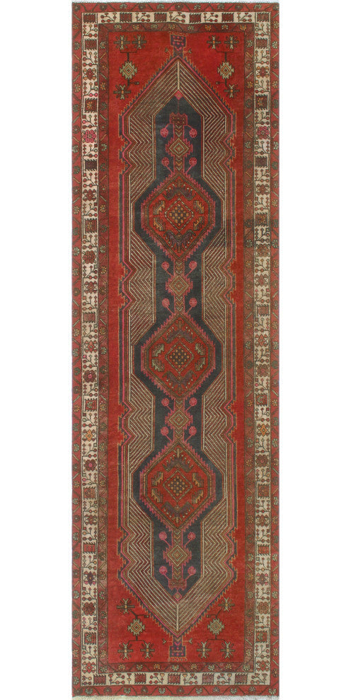 Fine Vintage Distressed Morga Rust/Charcoal Runner, 3'2x10'6