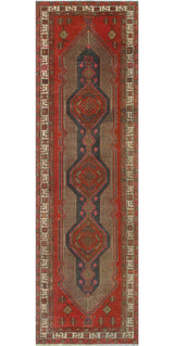 Fine Vintage Distressed Morga Rust/Charcoal Runner, 3'2x10'6