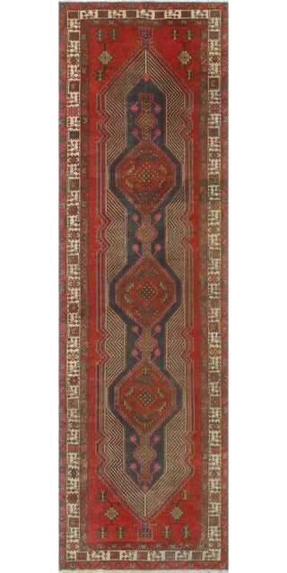 Fine Vintage Distressed Morga Rust/Charcoal Runner, 3'2x10'6