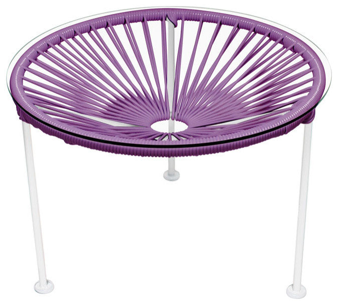 Zicatela Indoor/Outdoor Handmade Side Table, Orchid Weave, White Frame