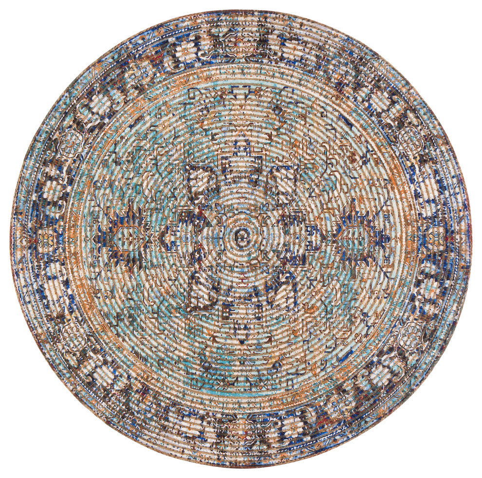 Round Hazaran Distressed Area Rug, 4' Round
