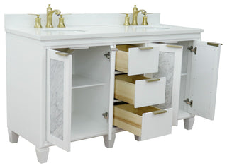 61" Double Sink Vanity, White Finish With Engineered Stone Top And Oval Sink