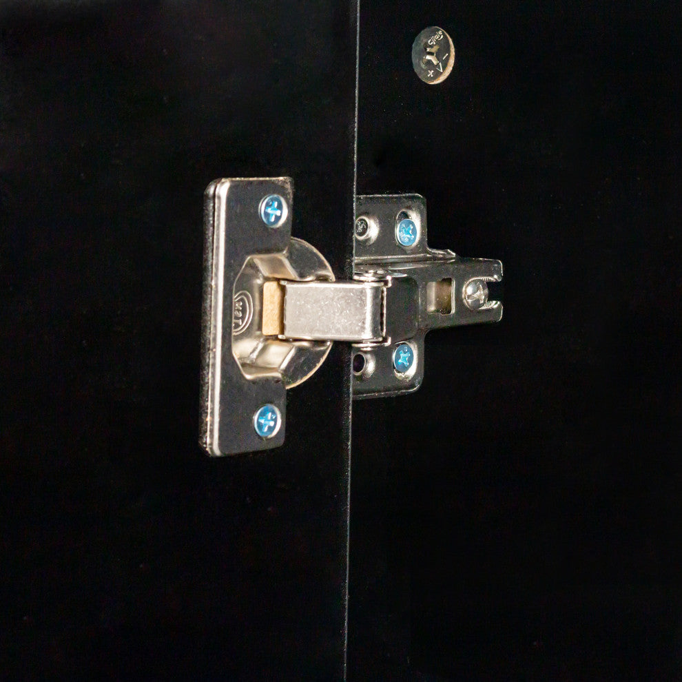 Close-up of hinge hardware.