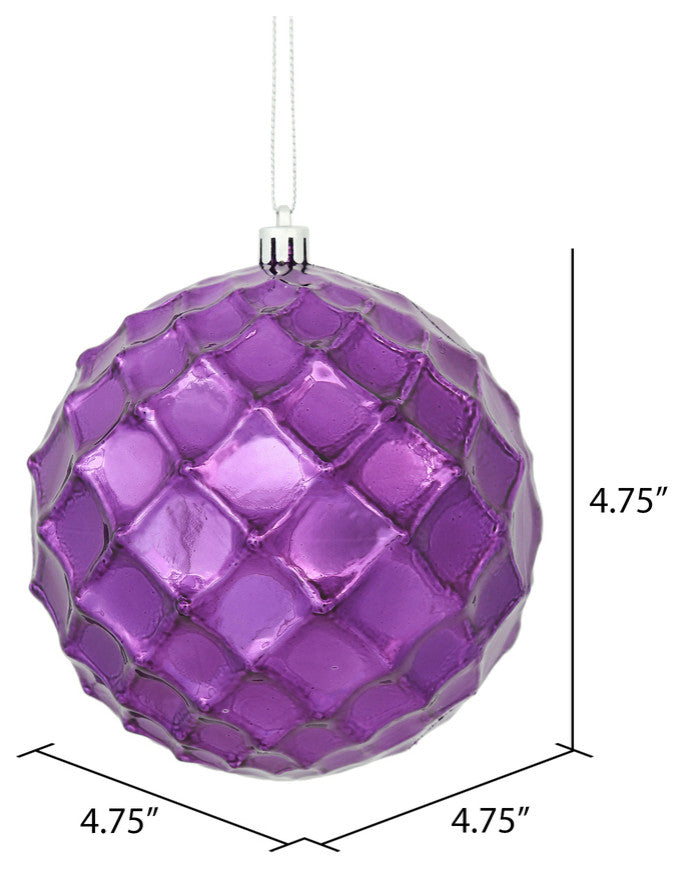 Vickerman N174226D 4.75" Plum Shiny Diamond Bauble Christmas Ornament, Set of 4