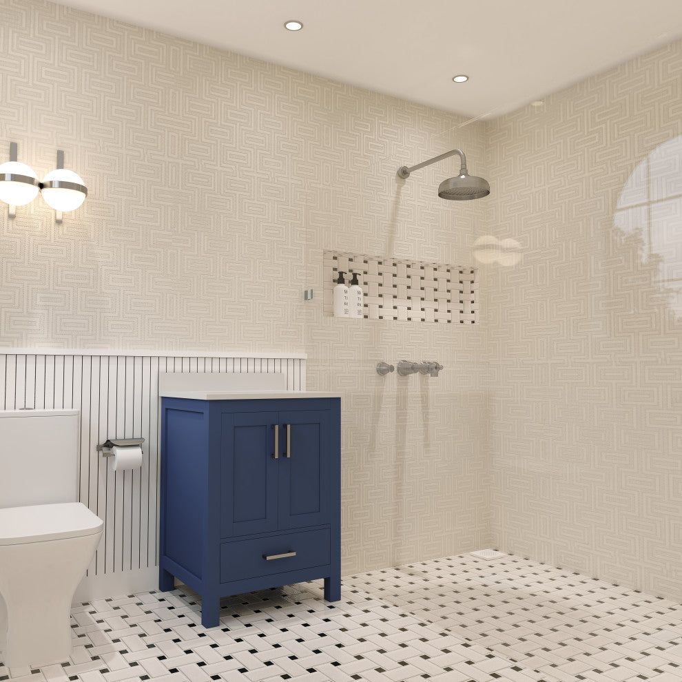 Rooh Bathroom Vanity, Navy Blue, 24", Vanity, Countertop, Sink