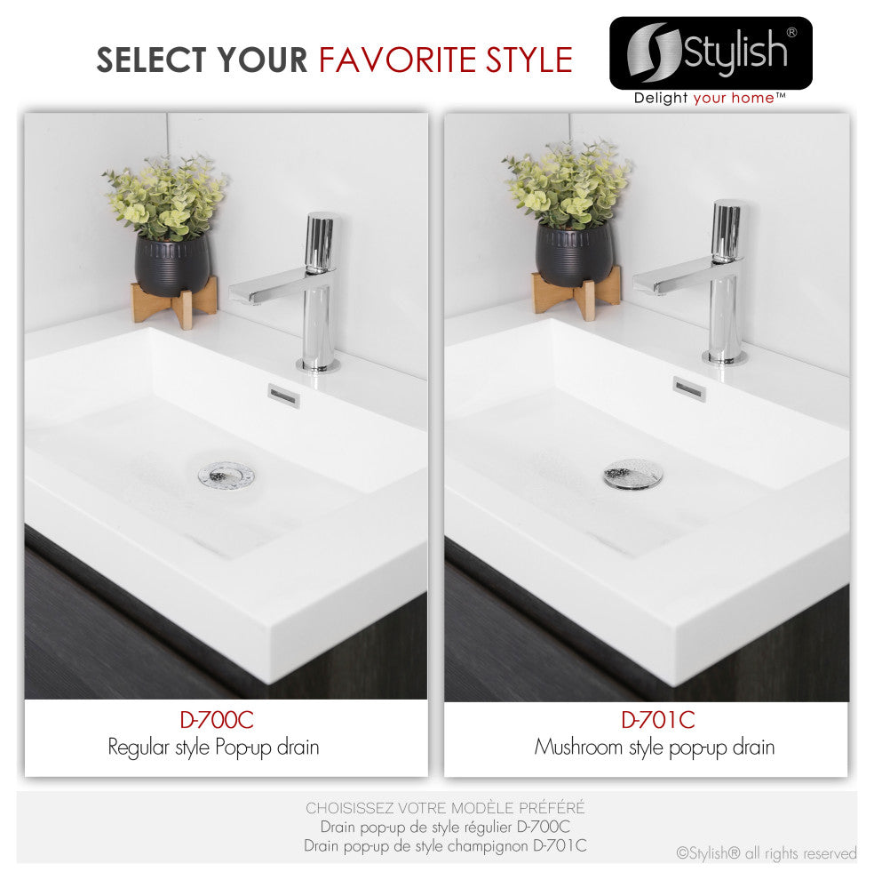 STYLISH Polished Chrome Pop-Up Bathroom Sink with Overflow Set of Two
