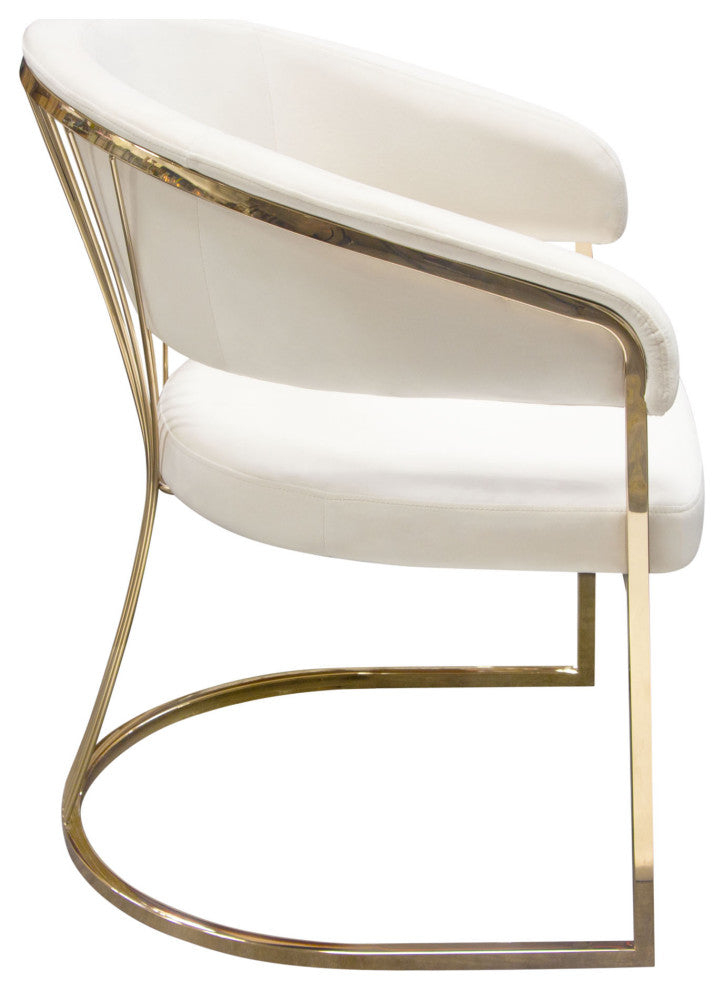 Solstice Dining Chair, Cream Velvet With Polished Gold Metal Frame