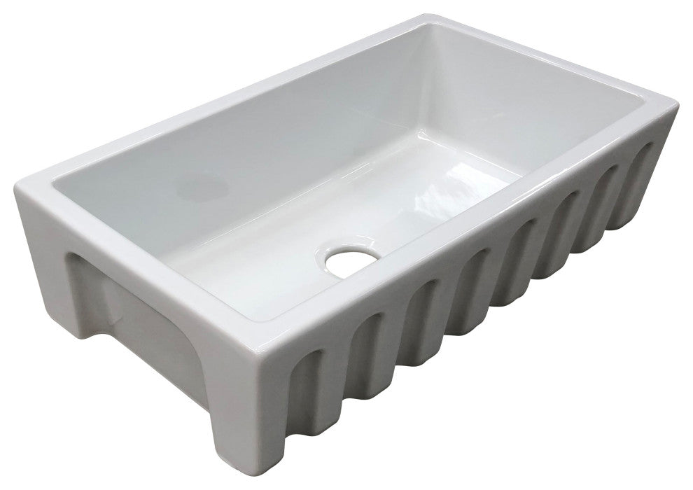 Fireclay Sink, Single Bowl Farmhouse Apron Kitchen Sink, White, 36"
