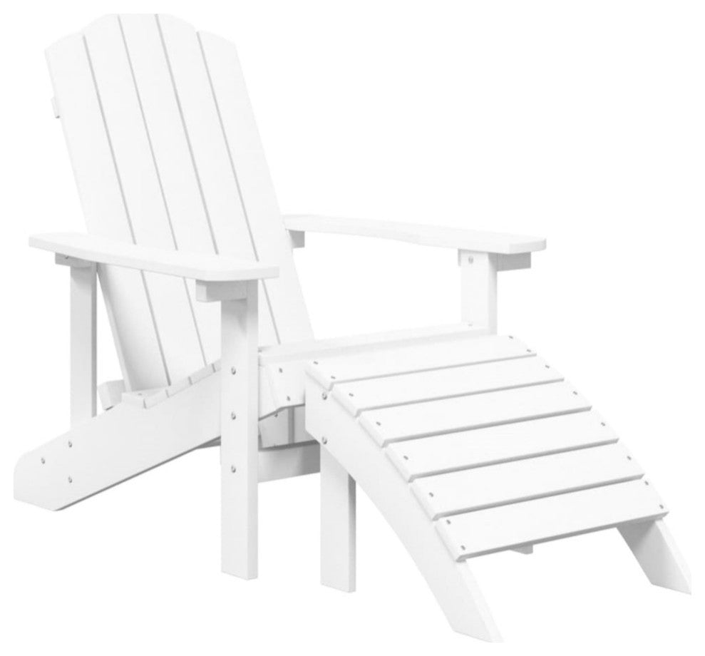 vidaxL Patio Adirondack Chair With Footstool and Table HDPE White