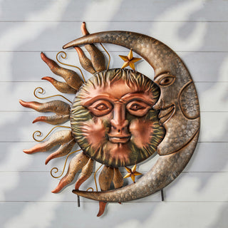 36.25"H Metal Sun and Moon Yardstake or Wall Decor