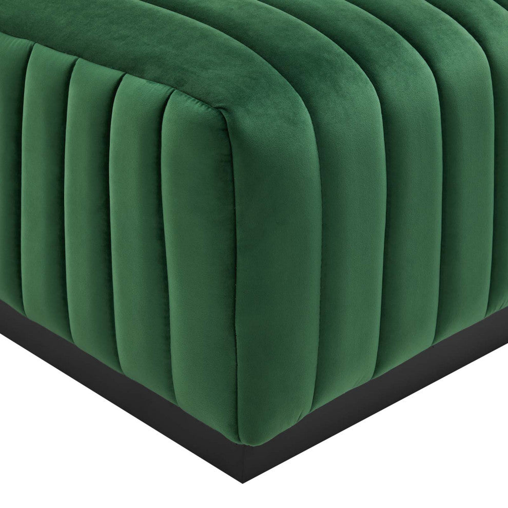 Conjure Channel Tufted Performance Velvet Ottoman, Black Emerald