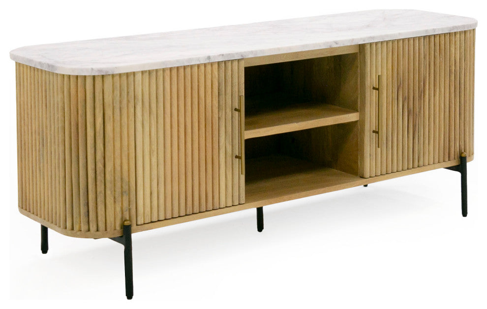Modrest Cambridge White Marble and Mango TV Stand