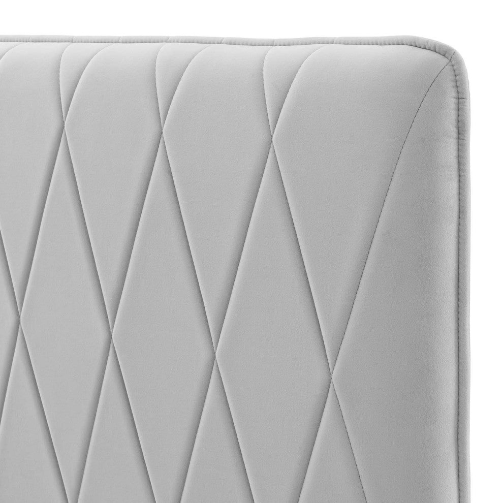 Headboard, Twin Size, Velvet, Light Gray, Modern Contemporary, Bedroom
