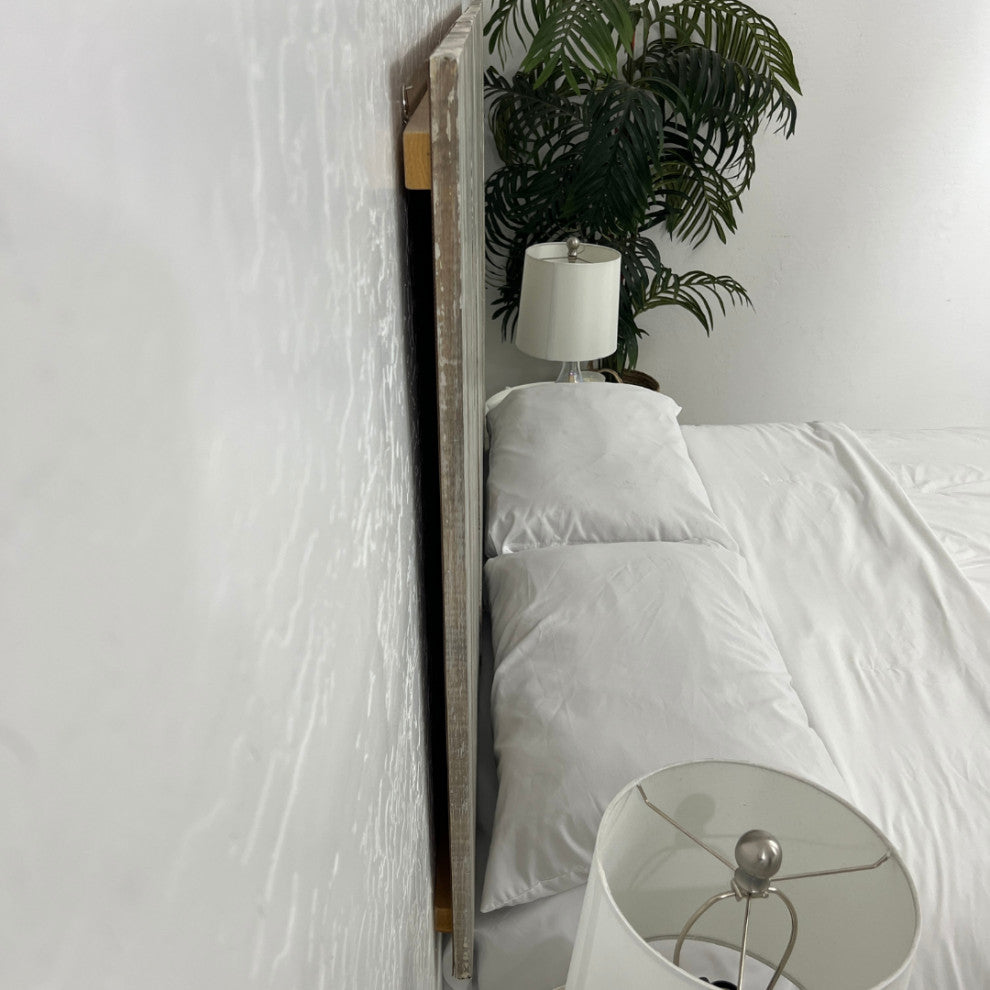 Solid Wood Headboard with Smooth Natural Wood Grain, Wall Mounted, Farmhouse, Graywash, Queen
