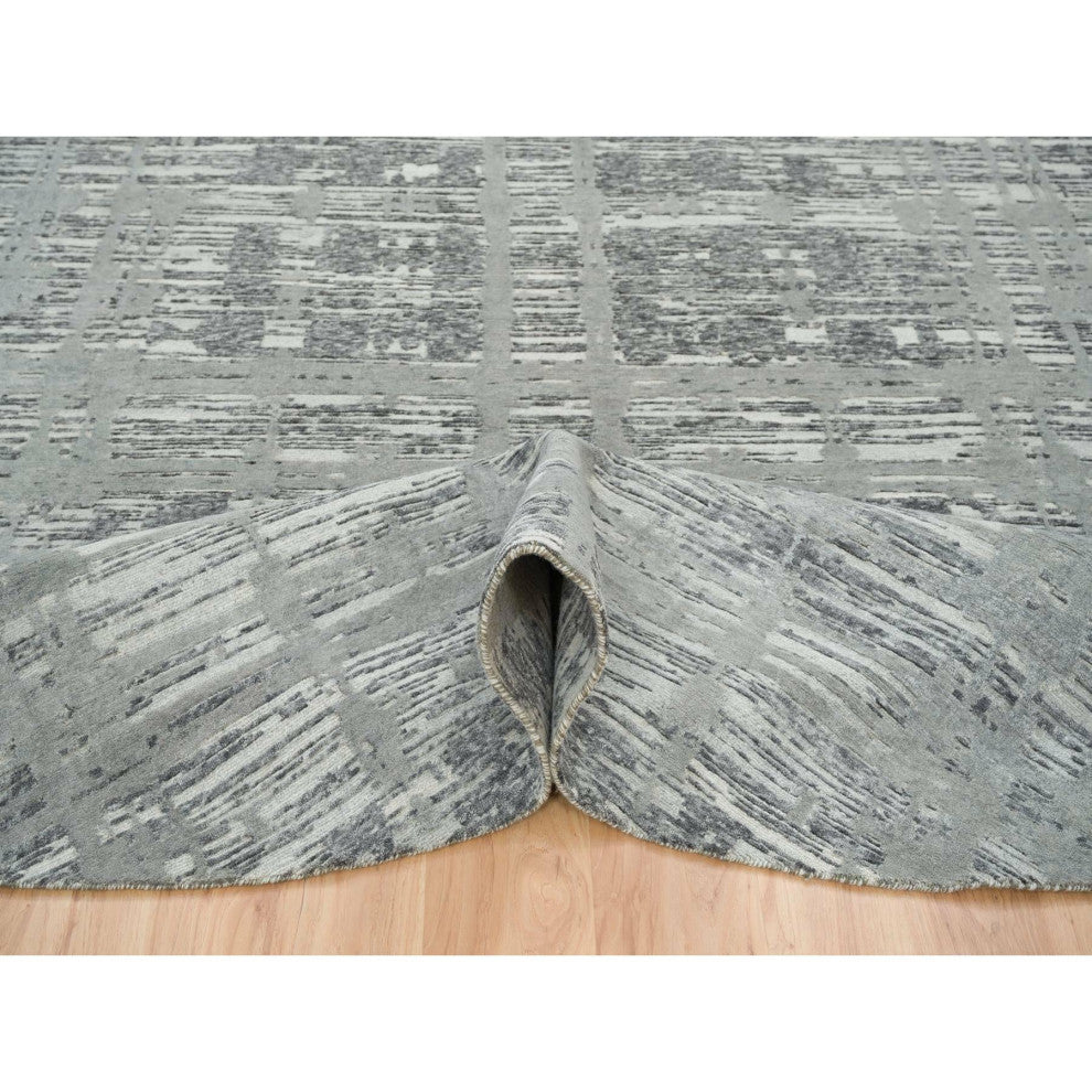 Dark Gray Hand Spun Undyed Wool,Hand Knotted,Round Oriental Rug, 10'1"x10'1"