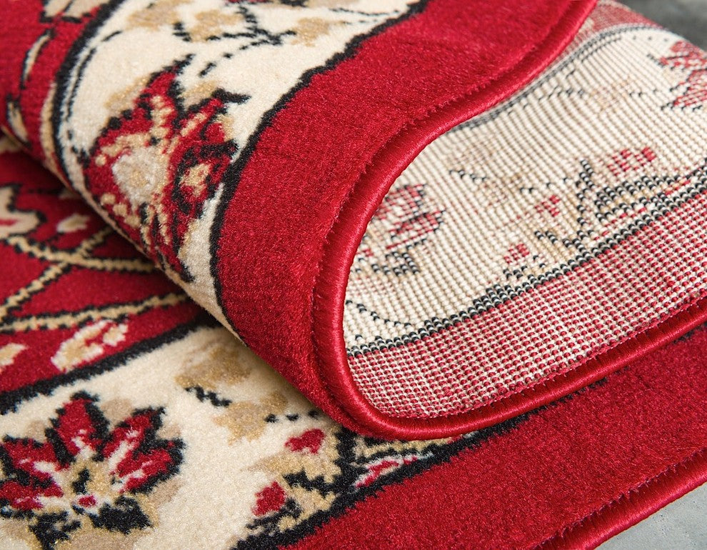 Country and Floral Kashan 7'x10' Rectangle Rouge Area Rug