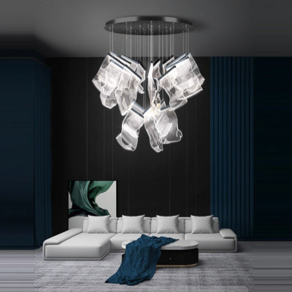 Luxury Modern Led Light Chandelier For Staircase, Black, 8 Lights, Cool Glow