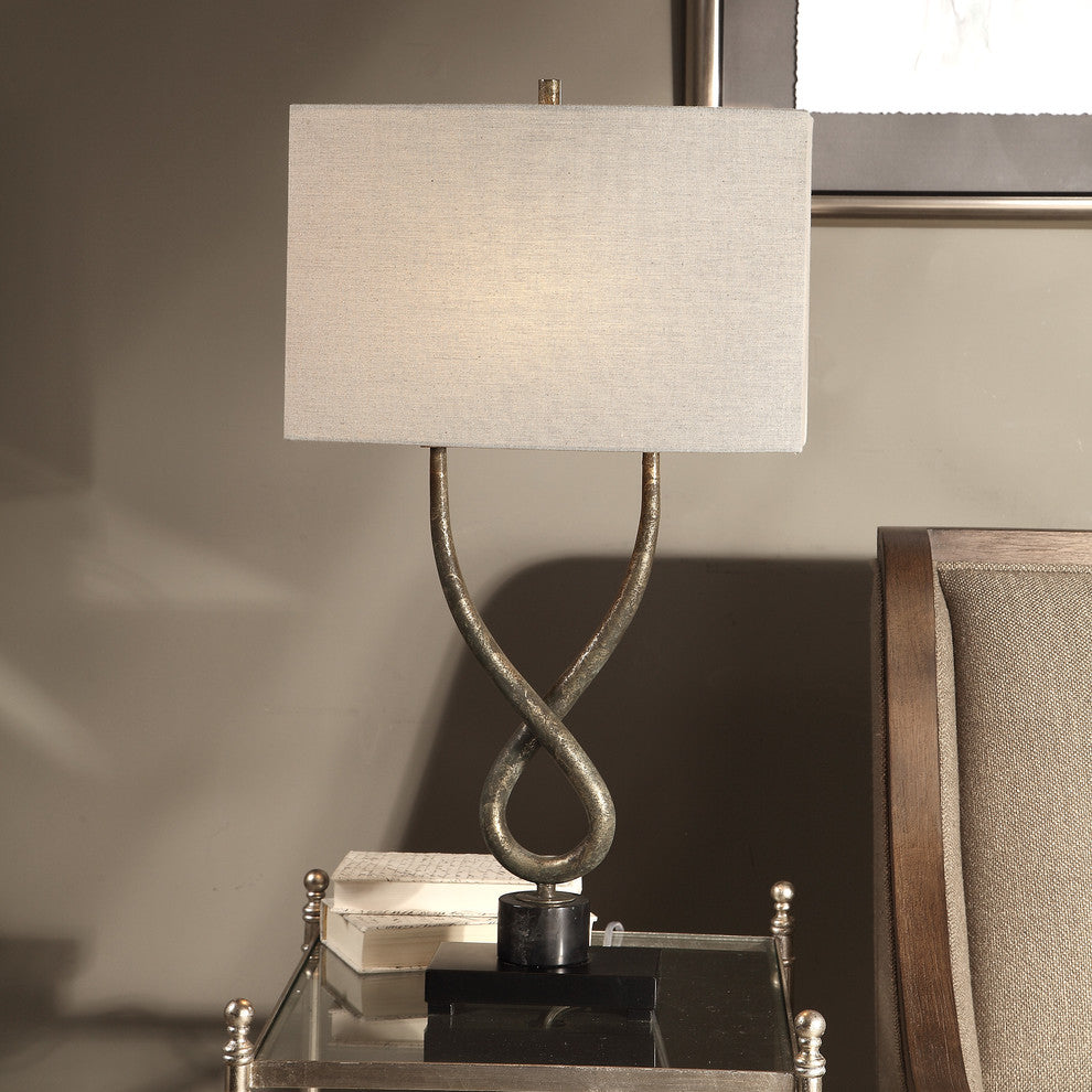 Rustic Modern Steel Twist Loop Table Lamp, Industrial Metal Knot Silver Bronze