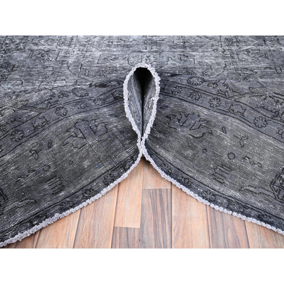Slate Gray, Worn Wool, Hand Knotted, Vintage Persian Tabriz Rug, 6'6"x9'6"