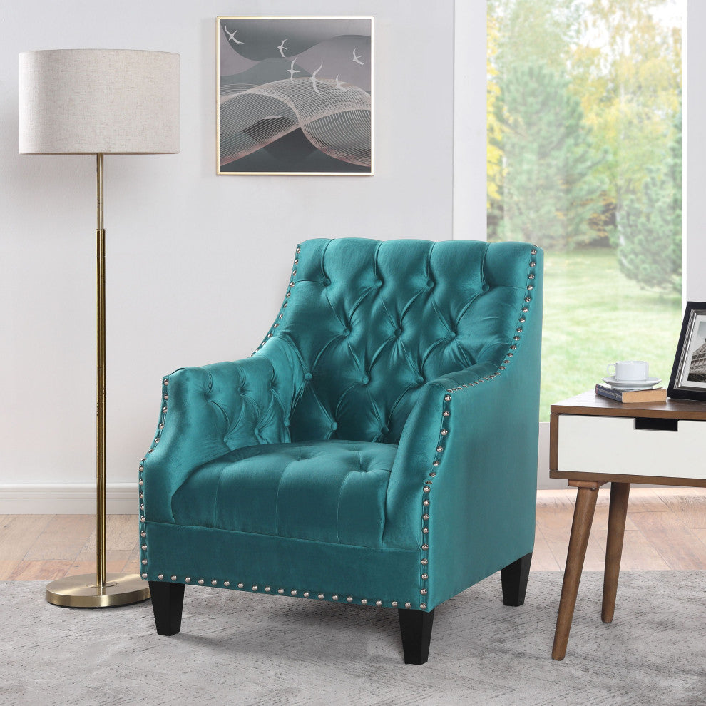 Norway Tufted Accent Chair with Nailhead Trim, Teal