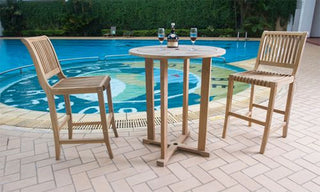 Palm 3-Piece Round Bar Height Teak Outdoor Dining Set