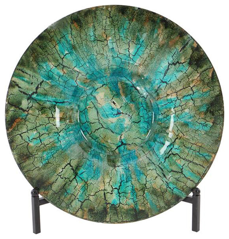 Urban Designs Shades Of Green Decorative Glass Charger Plate and Stand
